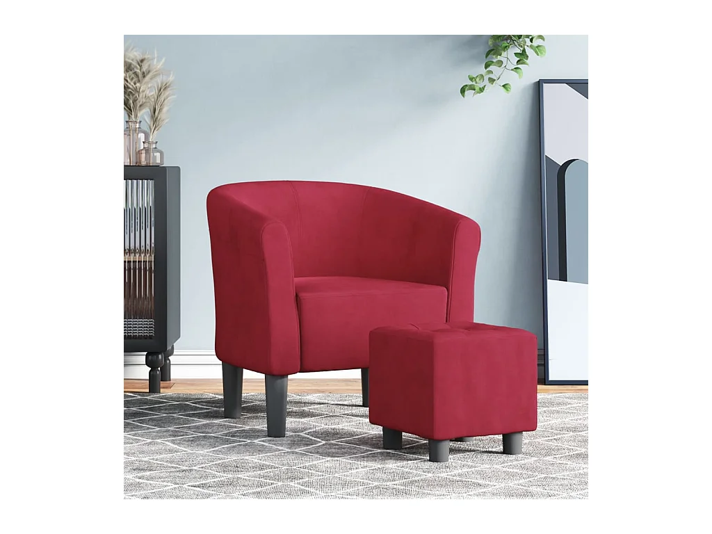 Fauteuil cabriolet avec repose-pied rouge bordeaux velours SEF99124