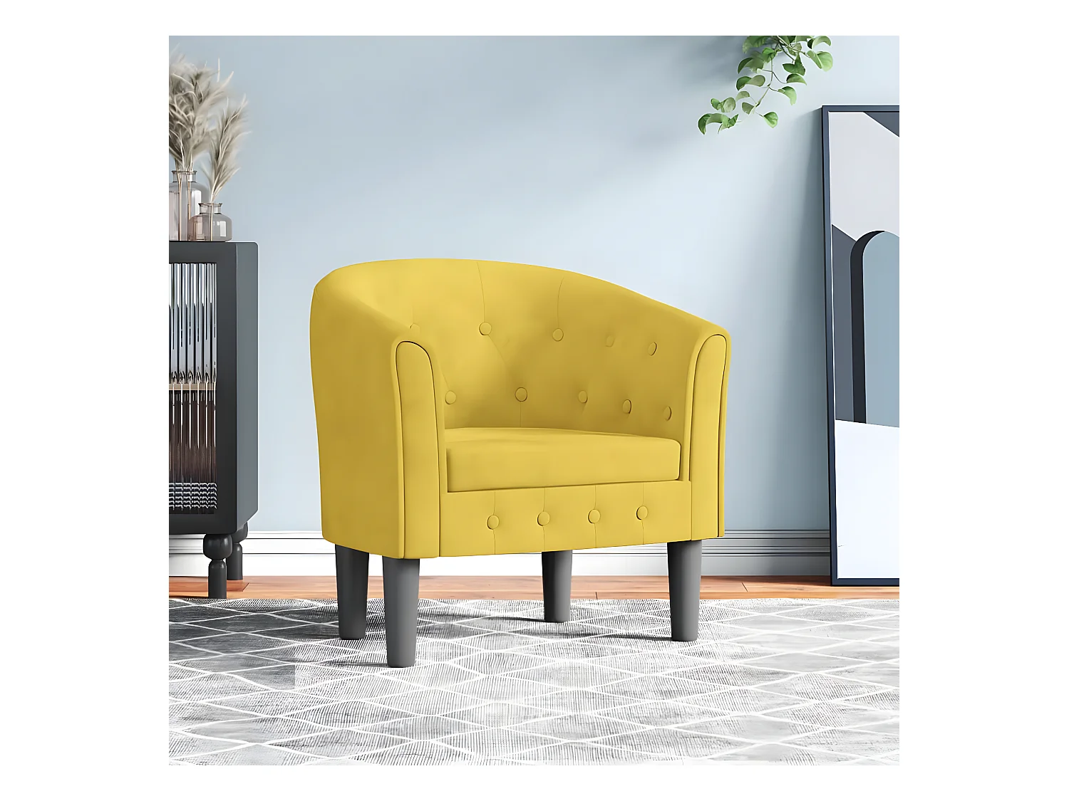 Fauteuil cabriolet moderne jaune velours SEF95030
