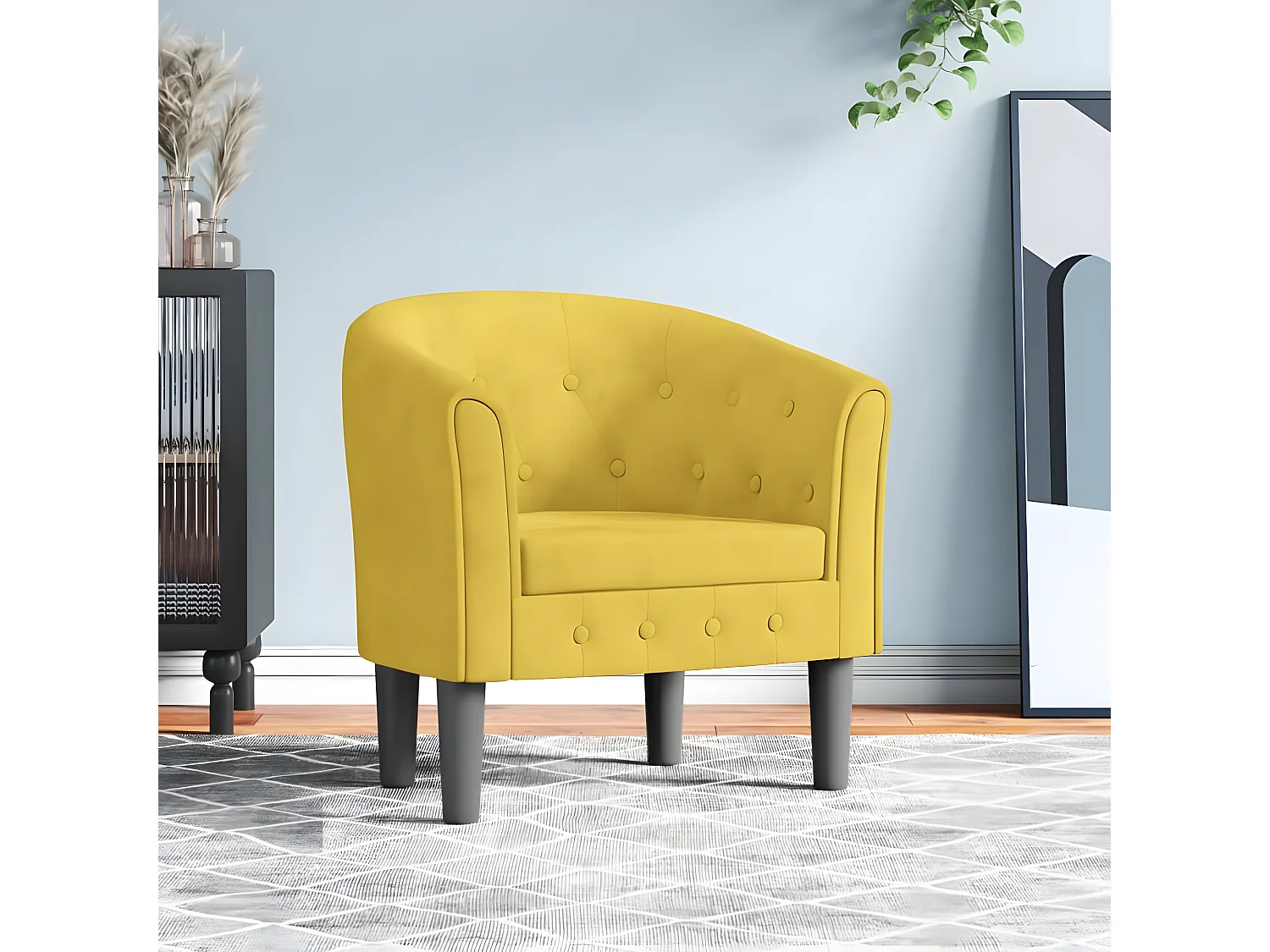 Fauteuil cabriolet moderne jaune velours SEF95030
