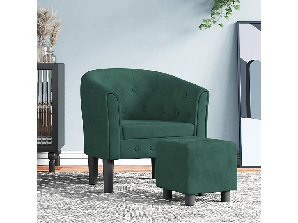 Fauteuil cabriolet avec repose-pied vert foncé velours SEF47502