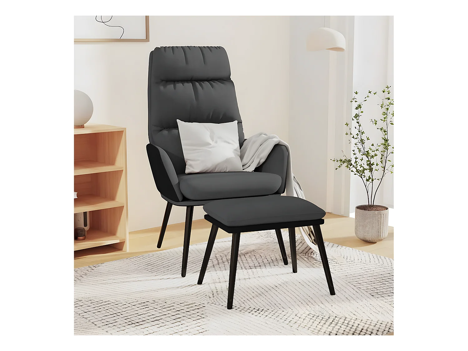 Fauteuil pivotant avec tabouret Gris foncé Tissu similicuir OIU7824