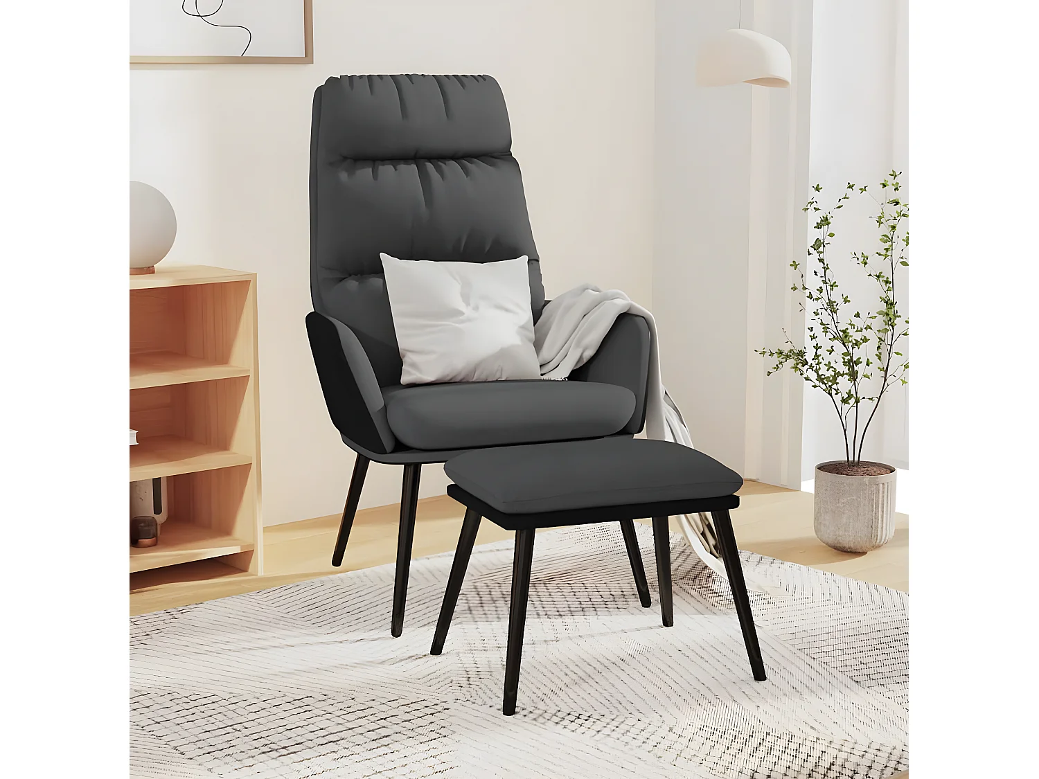 Fauteuil pivotant avec tabouret Gris foncé Tissu similicuir OIU7824