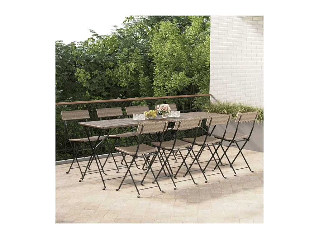 Chaises de bistrot pliantes 8 pcs Gris Résine tressée et acier SEF76011