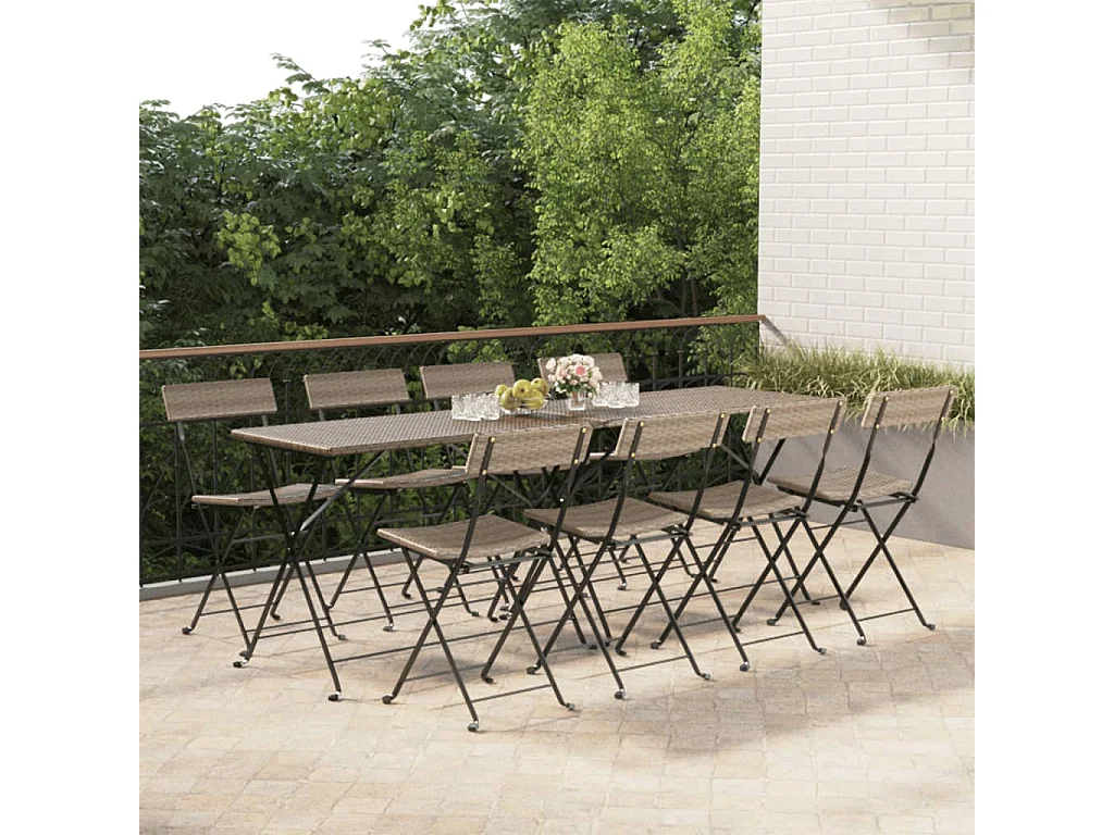 Chaises de bistrot pliantes 8 pcs Gris Résine tressée et acier SEF76011