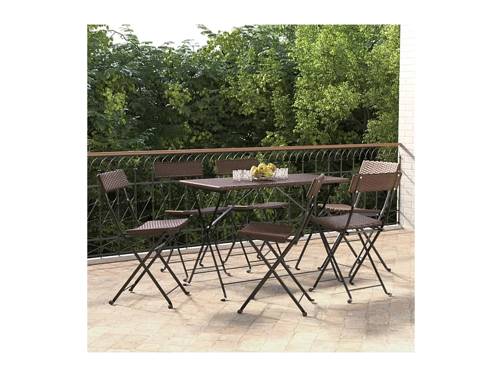 Chaises de bistrot pliantes 6pcs Marron Résine tressée et acier SEF36001