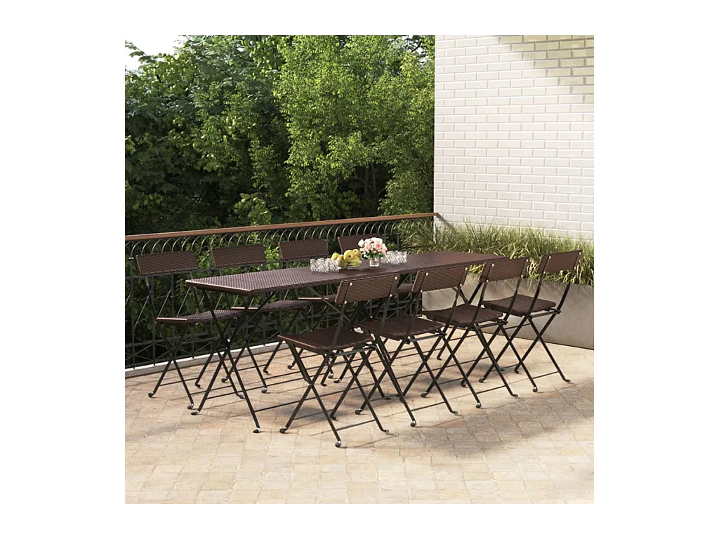 Chaises de bistrot pliantes 8pcs Marron Résine tressée et acier SEF35603