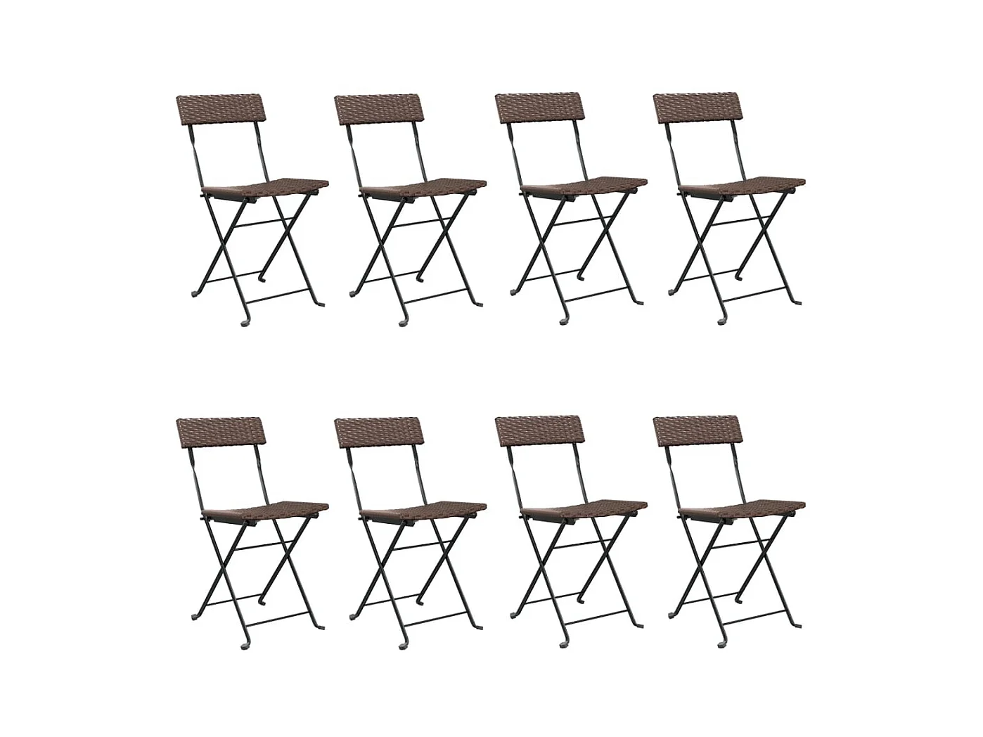 Chaises de bistrot pliantes 8pcs Marron Résine tressée et acier SEF35603