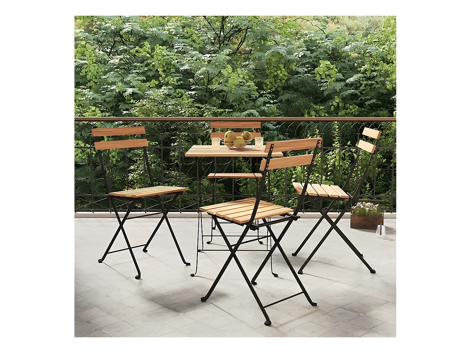 Chaises de bistrot pliantes 4 pcs Bois de teck solide et acier SEF23345