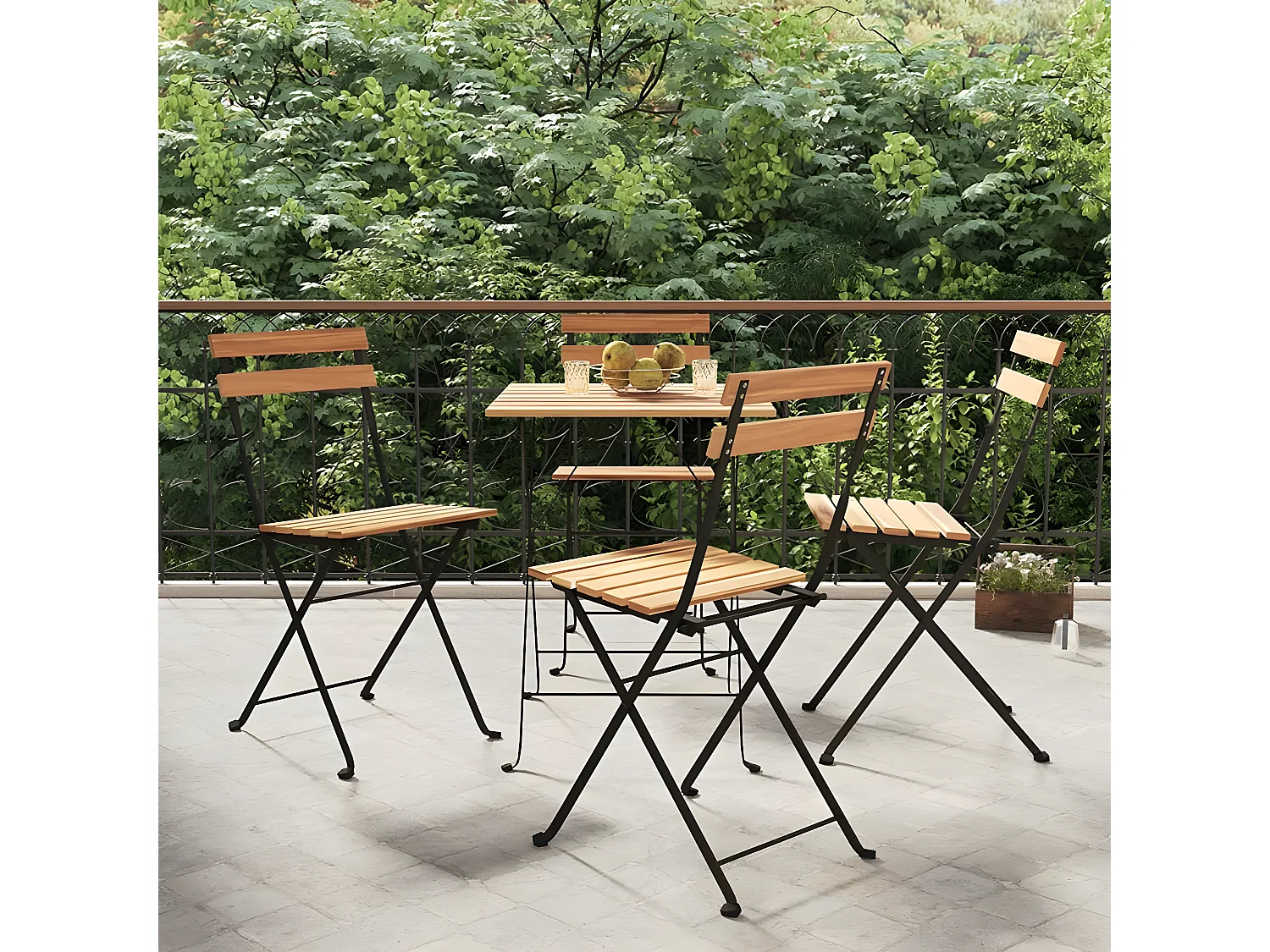 Chaises de bistrot pliantes 4 pcs Bois de teck solide et acier SEF23345