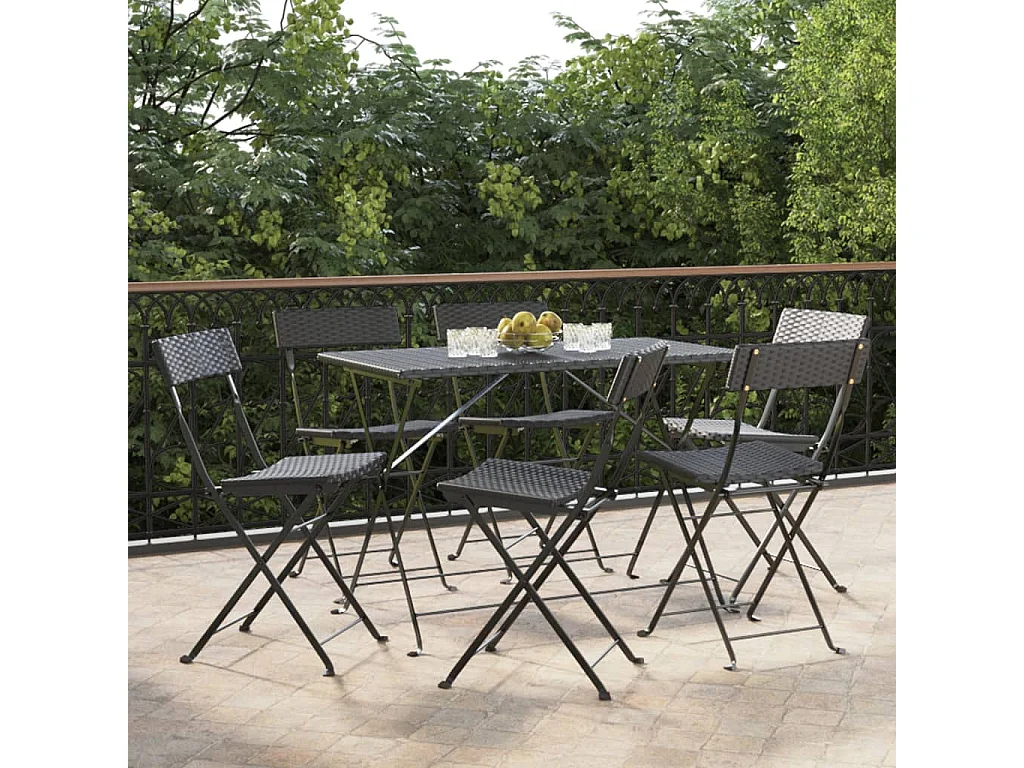 Chaises de bistrot pliantes 6 pcs Noir Résine tressée et acier SEF95278