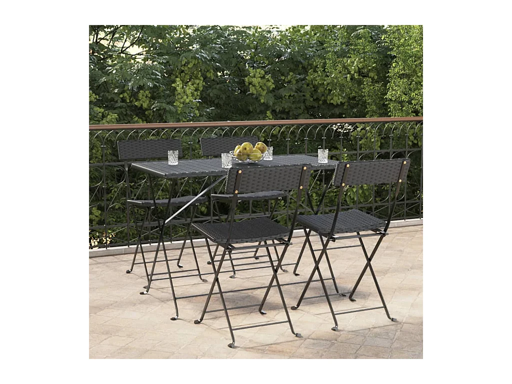 Chaises de bistrot pliantes 4 pcs Noir Résine tressée et acier SEF35649