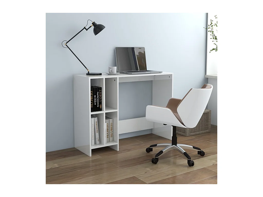 Bureau informatique portable Blanc brillant 102,5x35x75 cm OFR76516 BonneVie Meuble