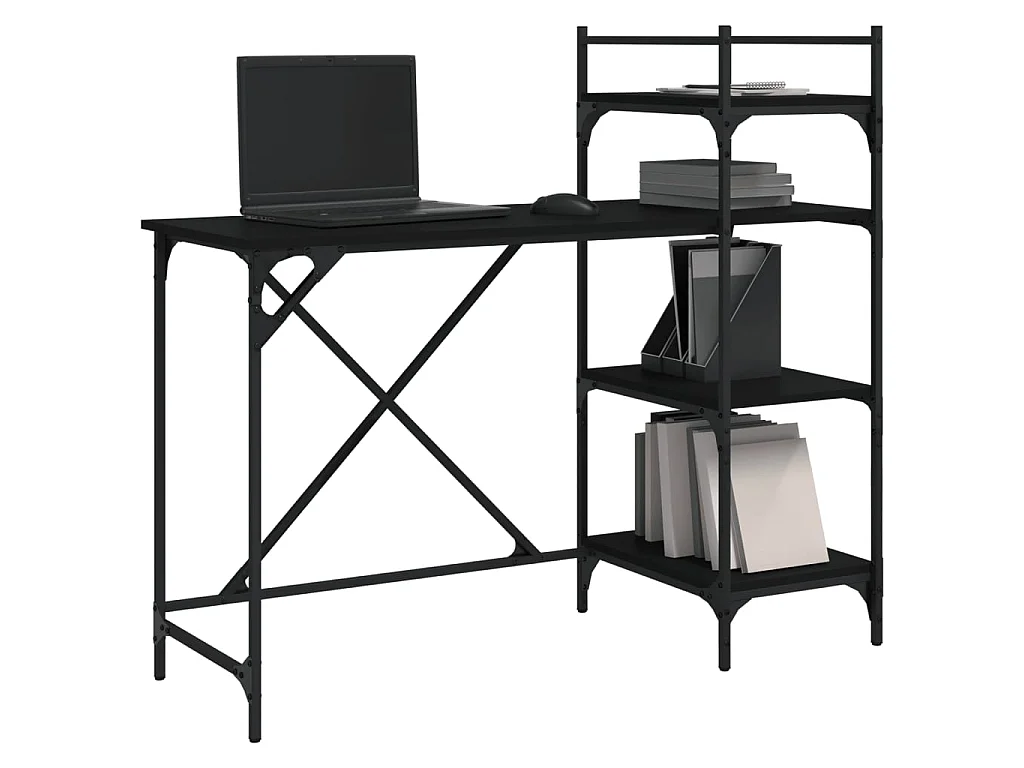 Bureau informatique avec étagères noir 120x47x109 cm OFR68646 BonneVie Meuble