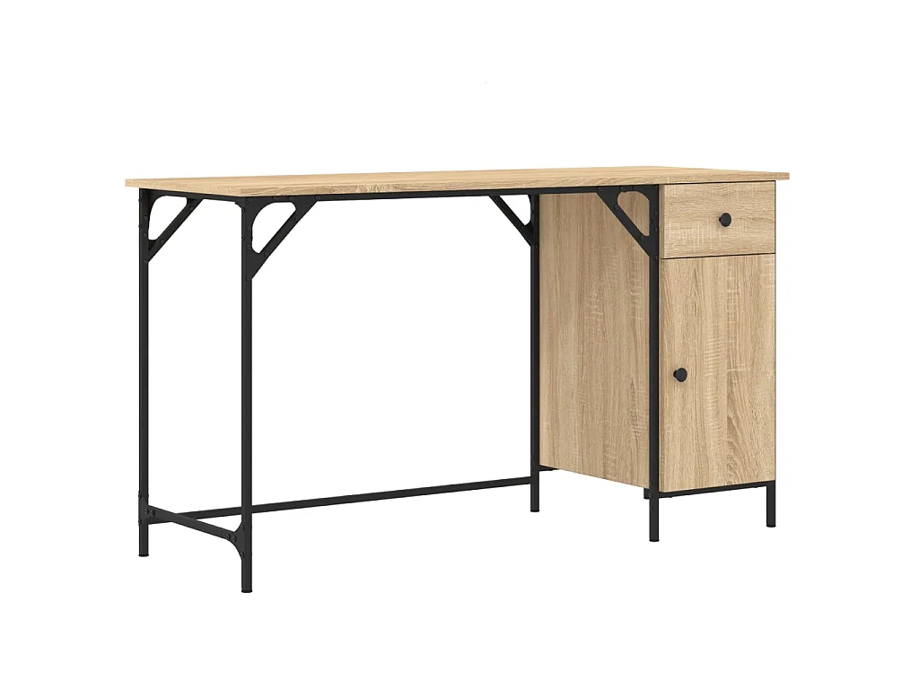 Bureau informatique chêne sonoma 131x48x75 cm bois d’ingénierie OFR25184 BonneVie Meuble