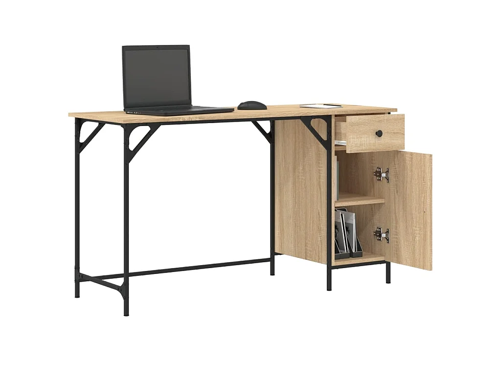 Bureau informatique chêne sonoma 131x48x75 cm bois d’ingénierie OFR25184 BonneVie Meuble