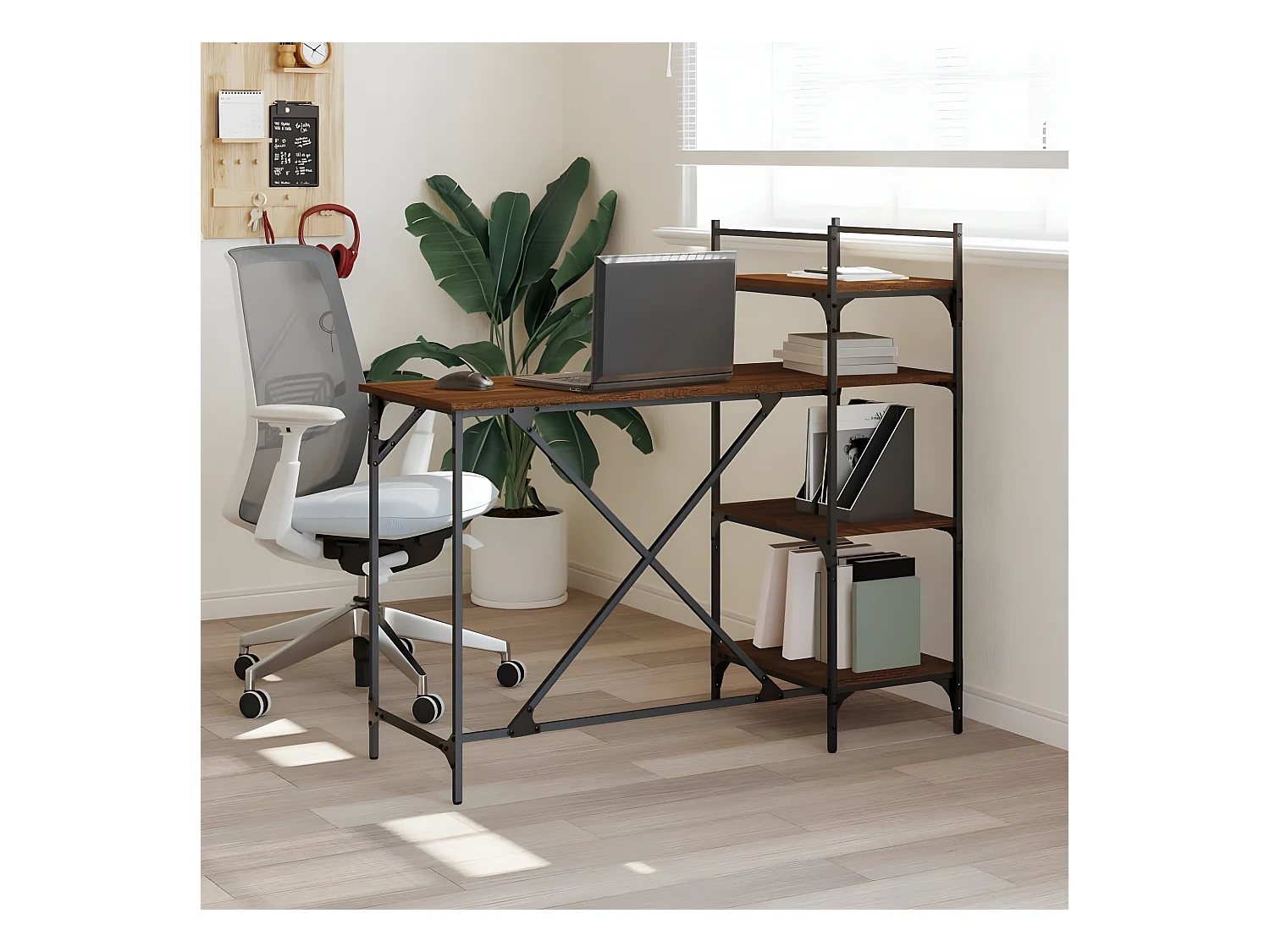 Bureau informatique avec étagères chêne marron 120x47x109 cm OFR26796 BonneVie Meuble
