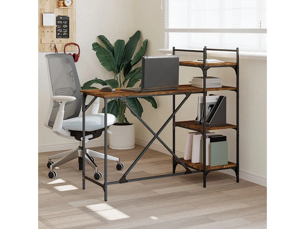 Bureau informatique avec étagères chêne fumé 120x47x109 cm OFR61646 BonneVie Meuble