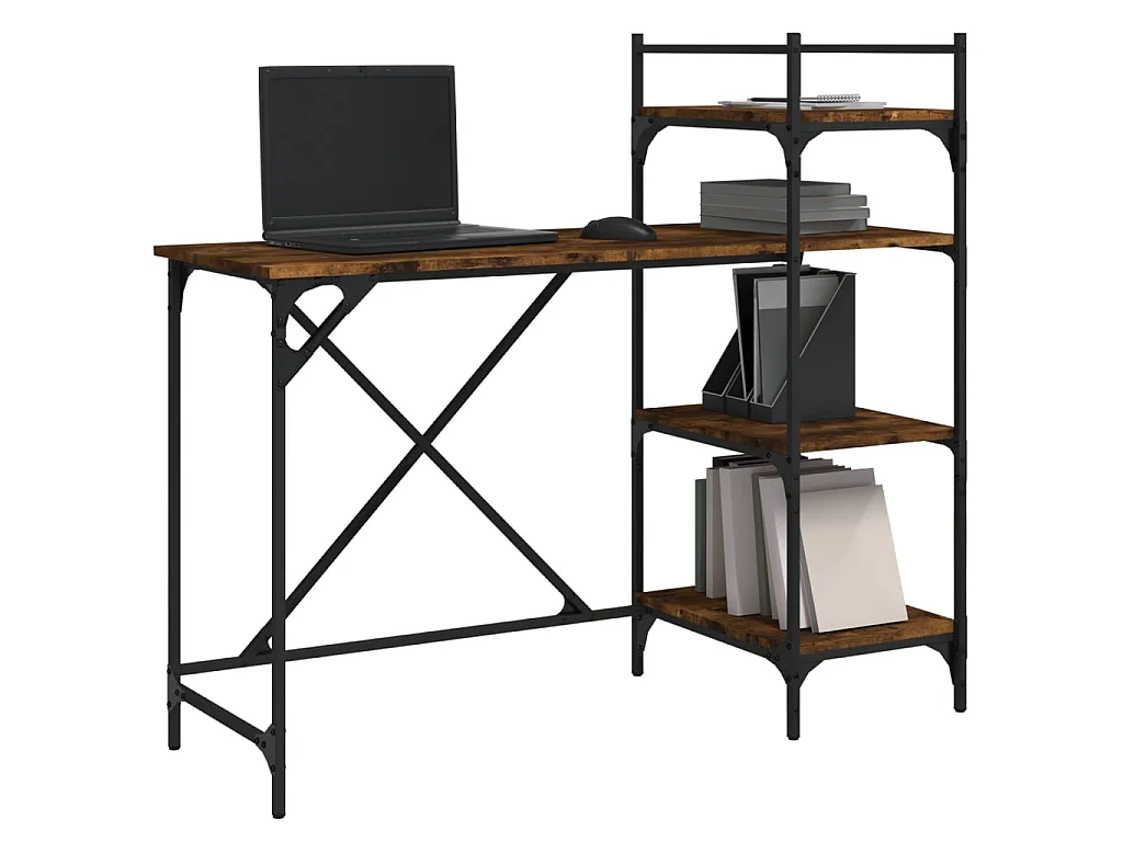 Bureau informatique avec étagères chêne fumé 120x47x109 cm OFR61646 BonneVie Meuble