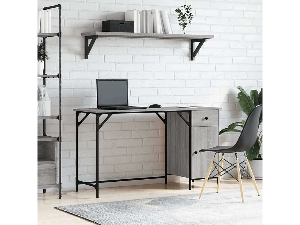 Bureau informatique sonoma gris 131x48x75 cm bois d’ingénierie OFR91185 BonneVie Meuble