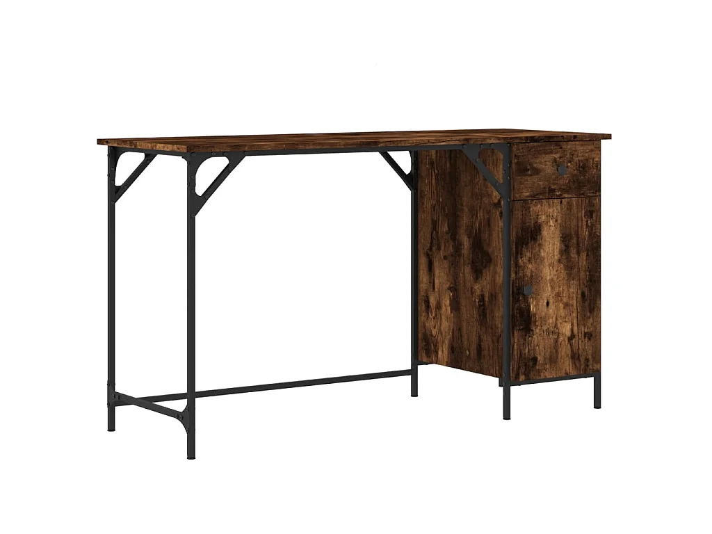 Bureau informatique chêne fumé 131x48x75 cm bois d’ingénierie OFR91573 BonneVie Meuble