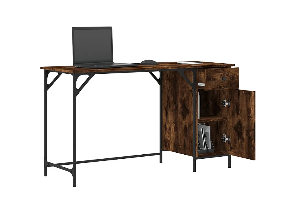 Bureau informatique chêne fumé 131x48x75 cm bois d’ingénierie OFR91573 BonneVie Meuble