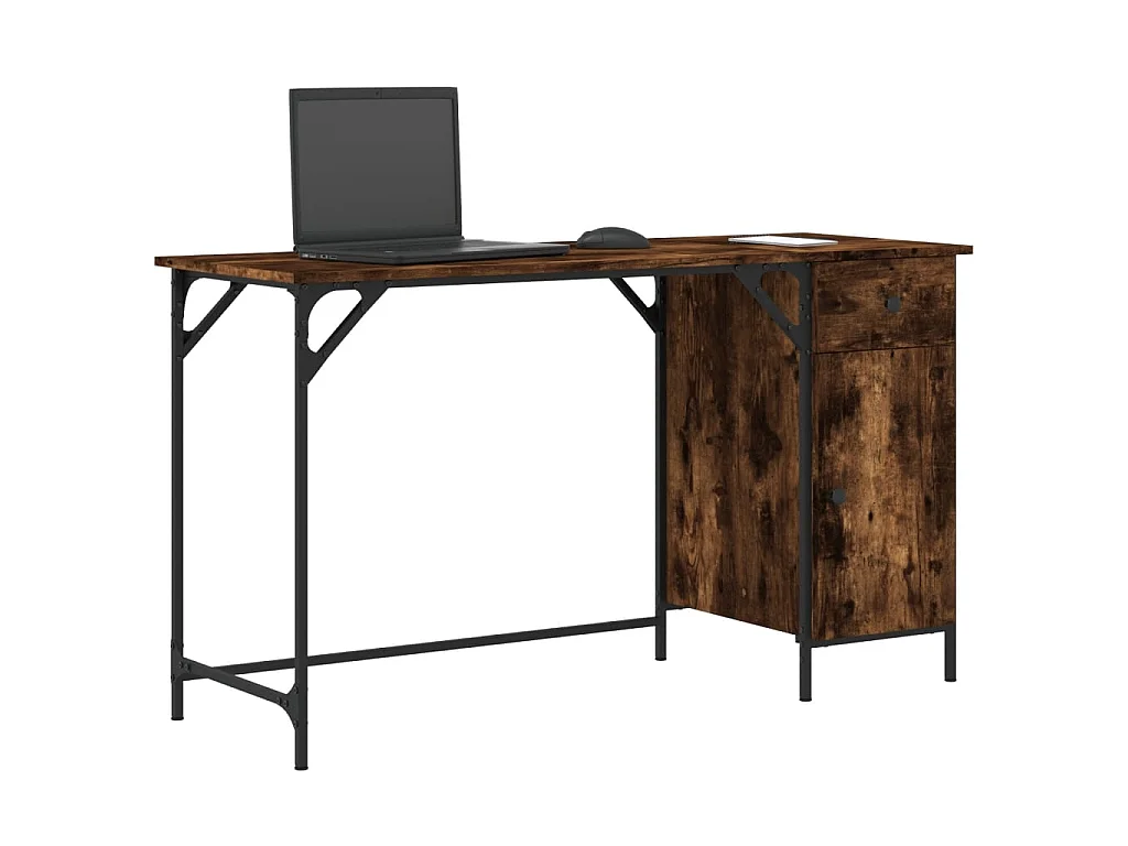 Bureau informatique chêne fumé 131x48x75 cm bois d’ingénierie OFR91573 BonneVie Meuble