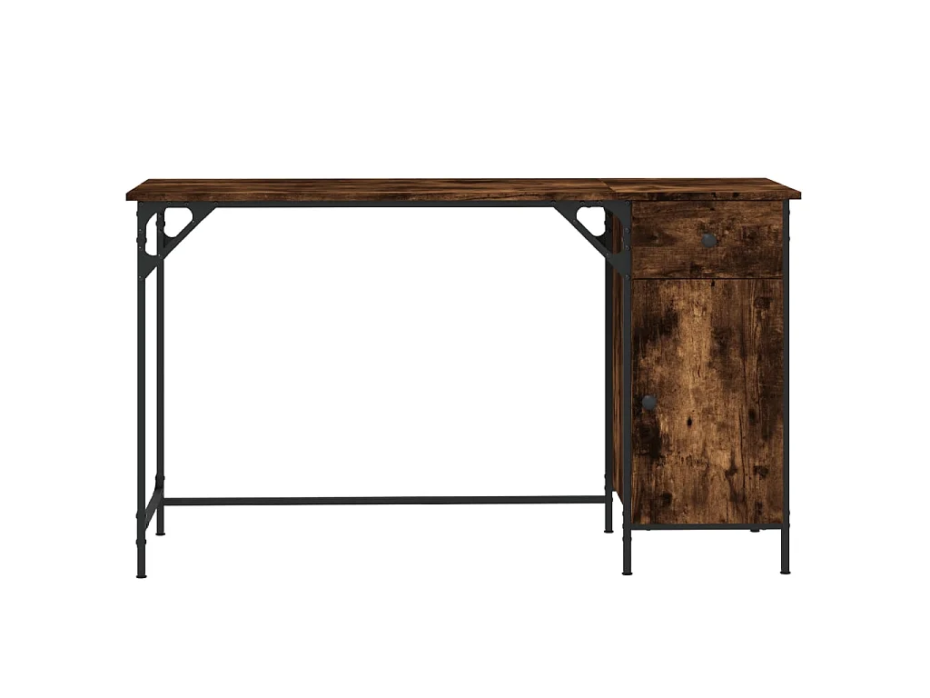 Bureau informatique chêne fumé 131x48x75 cm bois d’ingénierie OFR91573 BonneVie Meuble