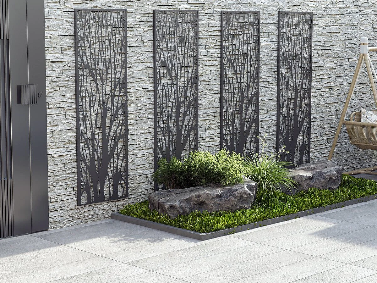 Decoratief metalen hek "Tree" voor buiten - Antraciet 50 x 150 cm