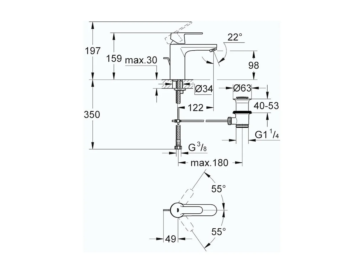 Bateria umywalkowa GROHE Quickfix Get rozmiar M chrom