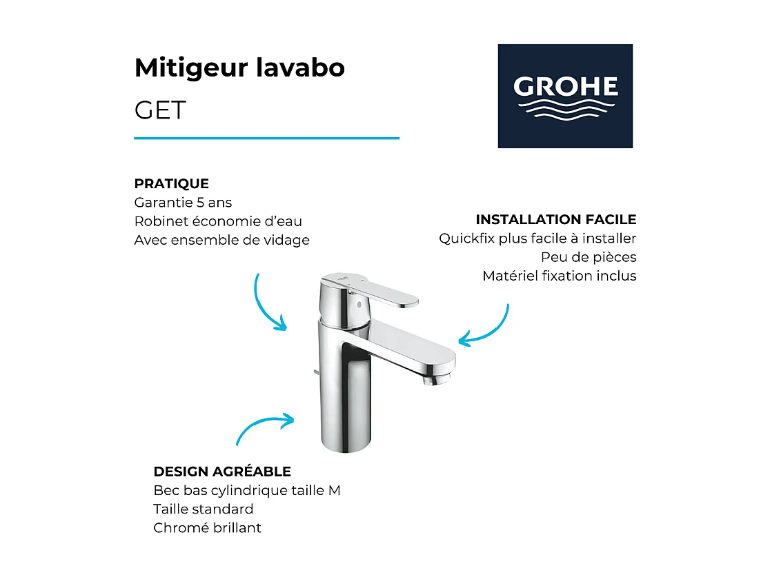 Wastafelkraan GROHE Quickfix Get maat M verchroomd
