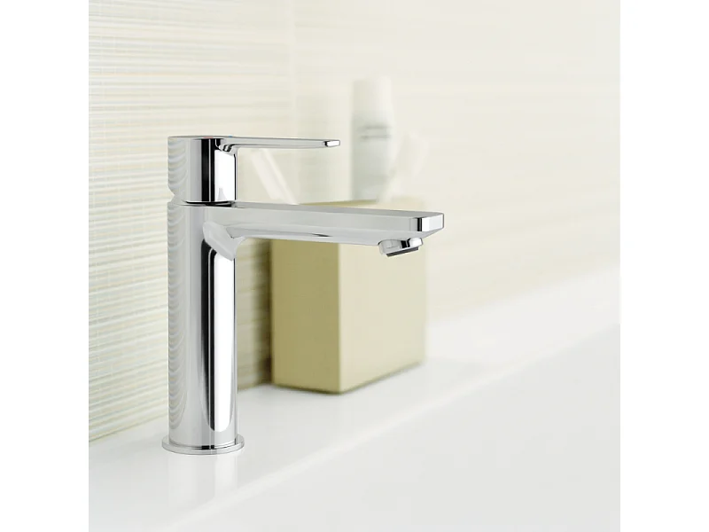 Wastafelkraan GROHE Lineare S met trekstang en temperatuurbegrenzer - Glanzend chroom - Waterbesparing