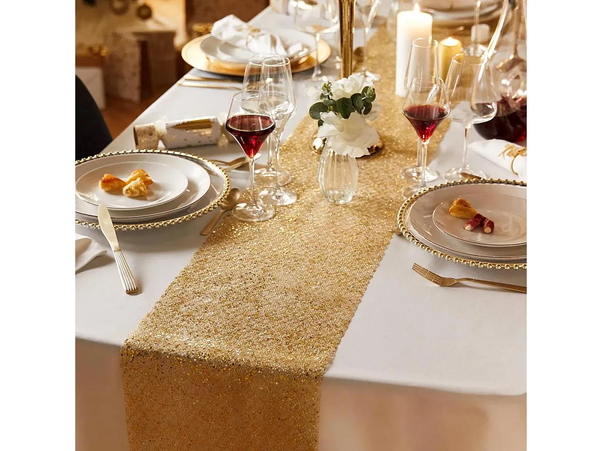 Chemin de Table Sequins "Colorama" 28x300cm Or
