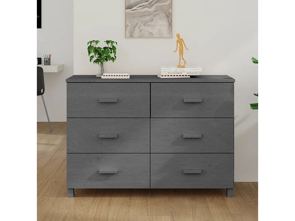 Sideboard Lowboard - HAMAR Dunkelgrau 113x40x80 cm Massivholz Kiefer -RM59777