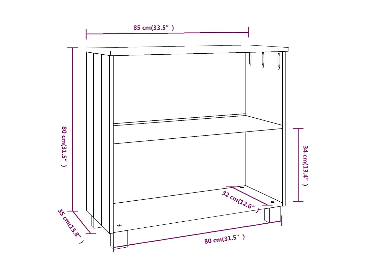 Sideboard Lowboard - HAMAR Weiß 85x35x80 cm Massivholz Kiefer -RM10332