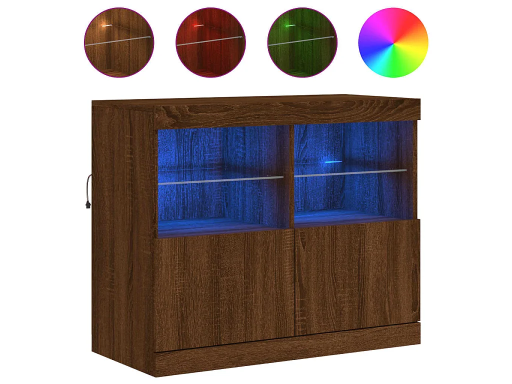 Sideboard Braun Anrichte mit LED-Leuchten Eichen-Optik 81x37x67 cm -RM16468