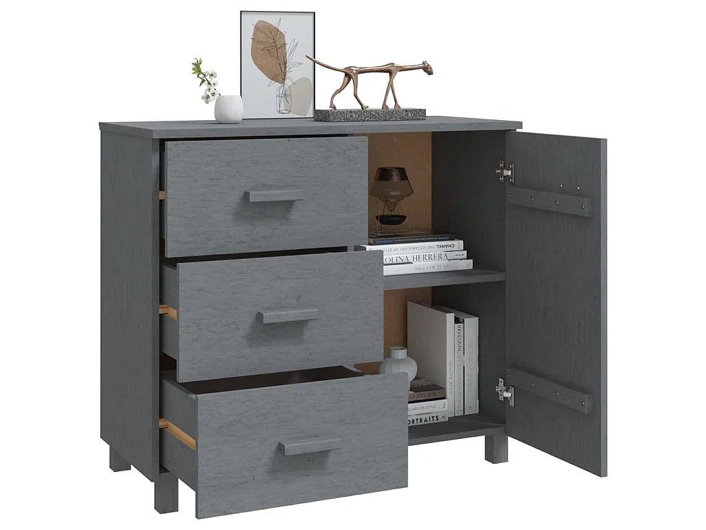 Sideboard Lowboard - HAMAR Dunkelgrau 90x40x80 cm Massivholz Kiefer -RM87922