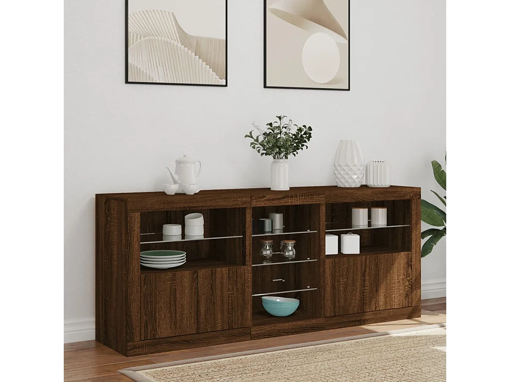 Sideboard Braun Anrichte mit LED-Leuchten Eichen-Optik 162x37x67 cm -RM56404