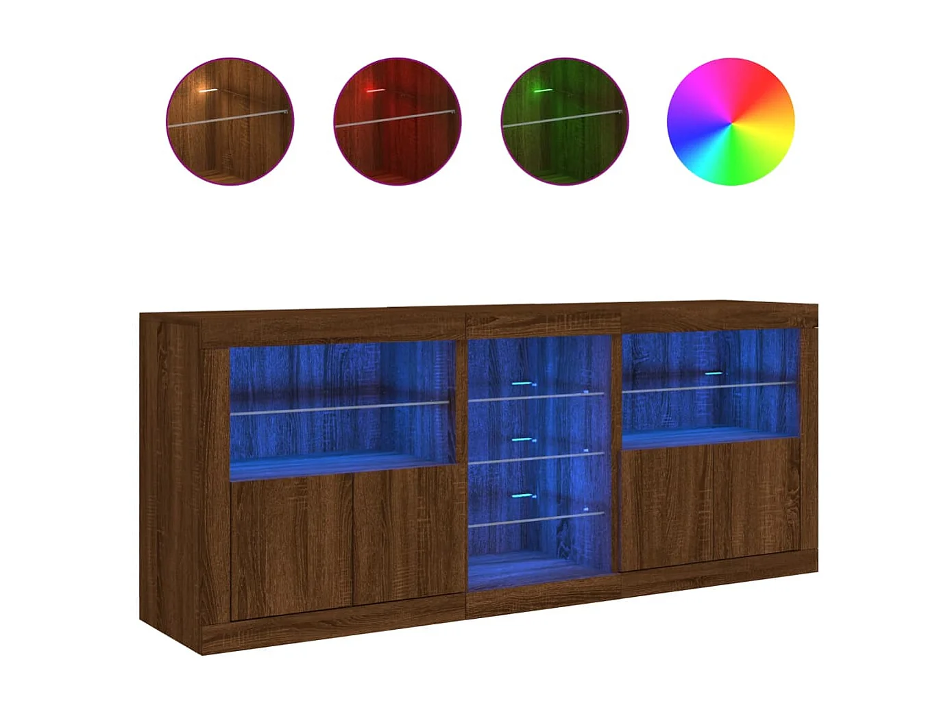 Sideboard Braun Anrichte mit LED-Leuchten Eichen-Optik 162x37x67 cm -RM56404