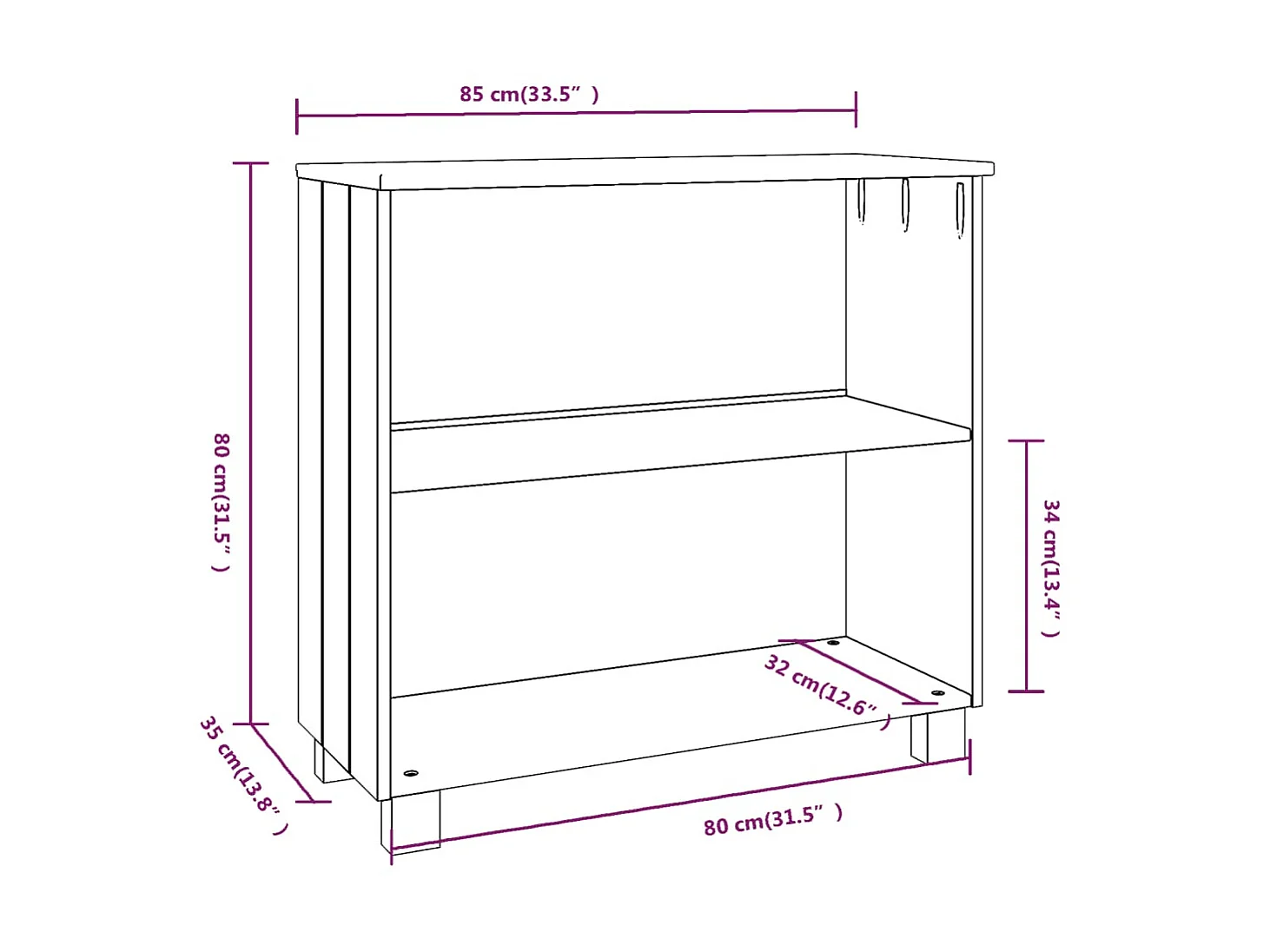 Sideboard Lowboard - HAMAR Dunkelgrau 85x35x80 cm Massivholz Kiefer -RM22458