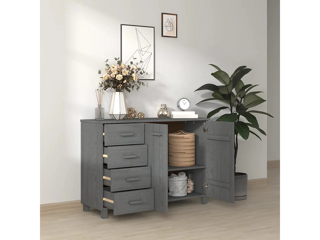 Sideboard Lowboard - HAMAR Dunkelgrau 113x40x80 cm Massivholz Kiefer -RM95762