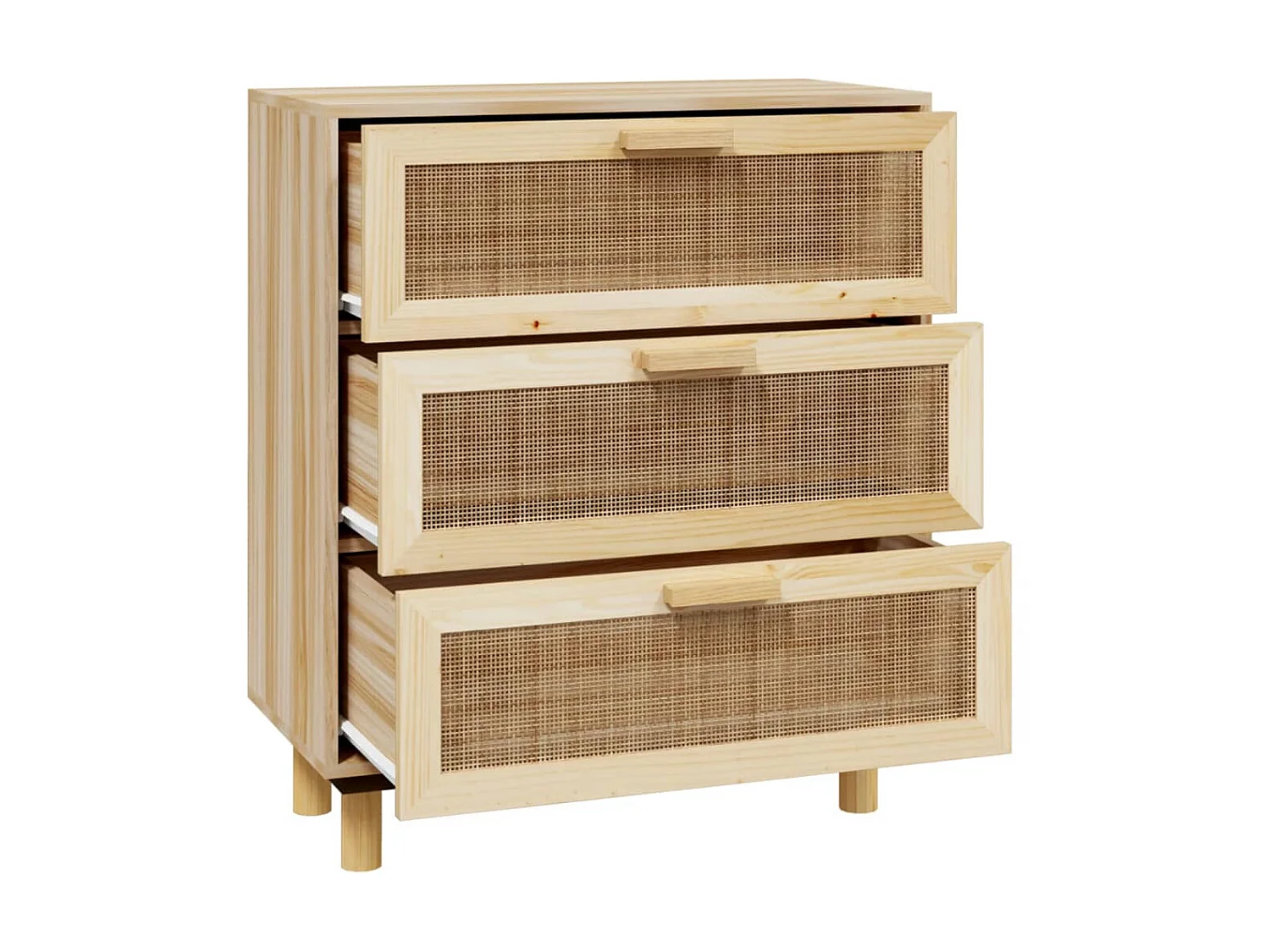 Sideboard Lowboard - Braun 60x30x70 cm Massivholz Kiefer und Natur-Rattan -RM48794