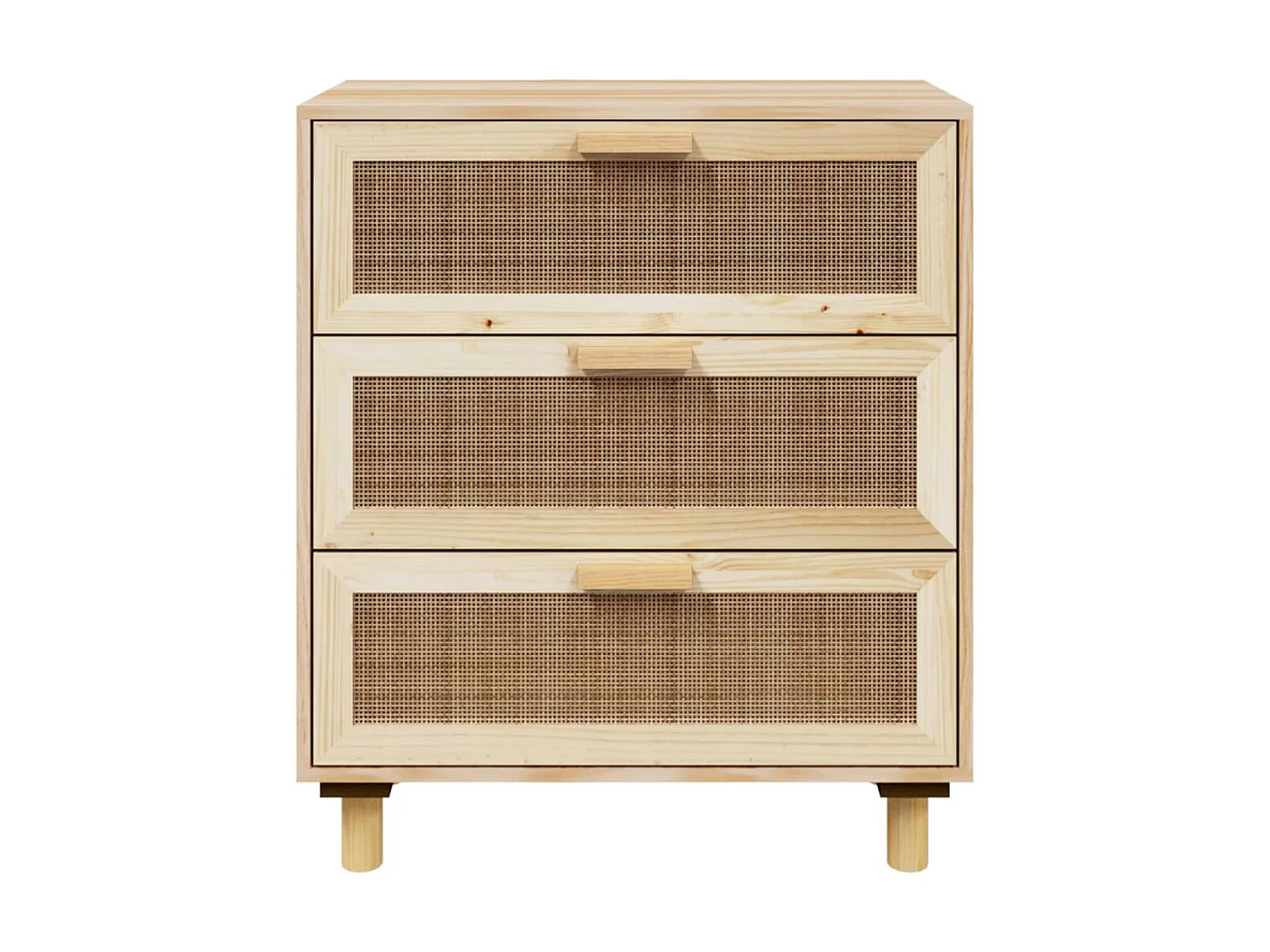 Sideboard Lowboard - Braun 60x30x70 cm Massivholz Kiefer und Natur-Rattan -RM48794