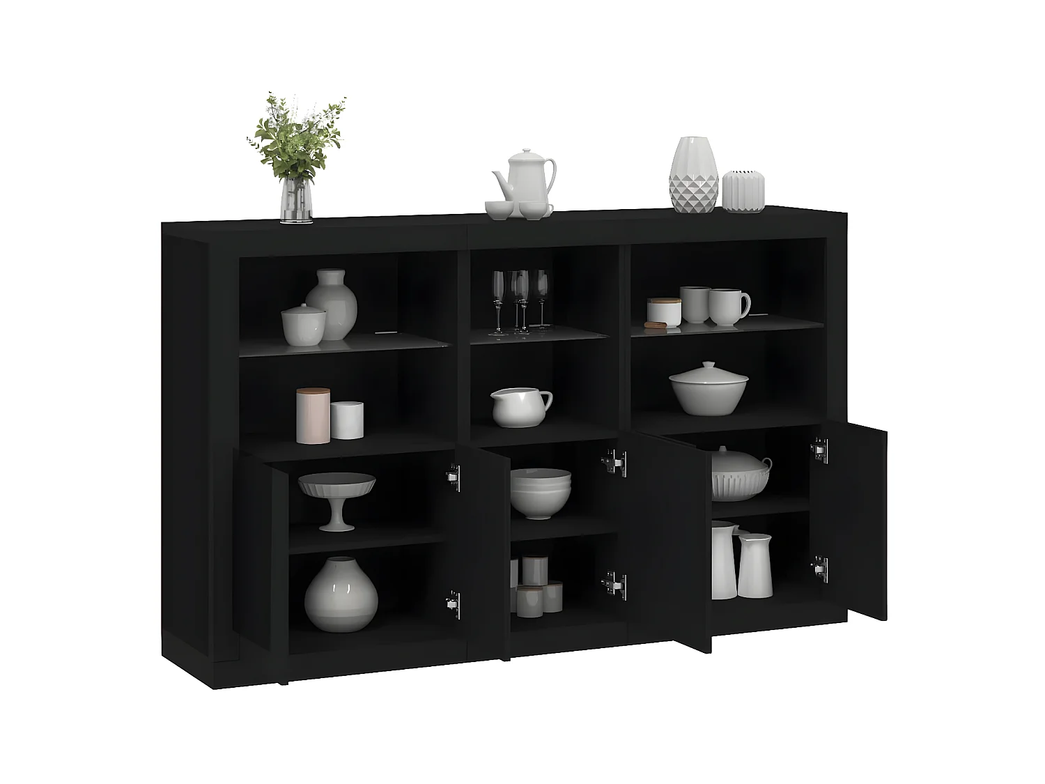 Sideboard mit LED-Leuchten Anrichte Schwarz 162x37x100 cm -RM17262