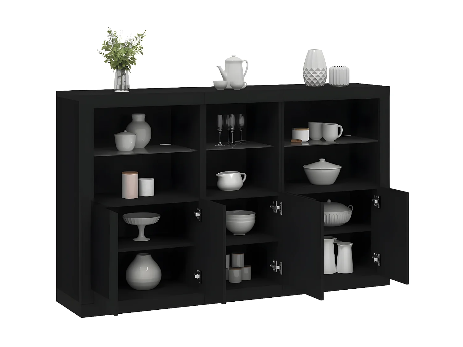 Sideboard mit LED-Leuchten Anrichte Schwarz 162x37x100 cm -RM17262