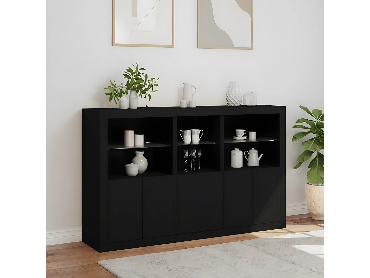 Sideboard mit LED-Leuchten Anrichte Schwarz 162x37x100 cm -RM17262