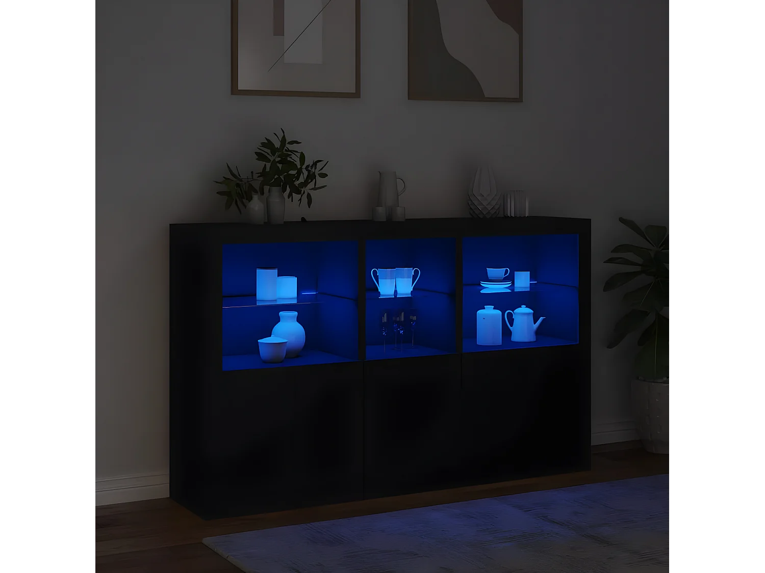 Sideboard mit LED-Leuchten Anrichte Schwarz 162x37x100 cm -RM17262
