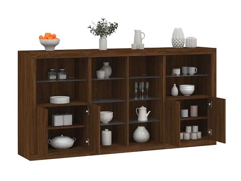 Sideboard Braun Anrichte mit LED-Leuchten Eichen-Optik 202x37x100 cm -RM46966