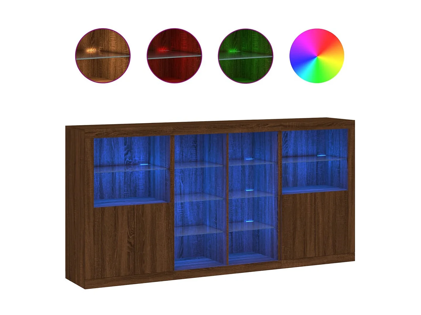 Sideboard Braun Anrichte mit LED-Leuchten Eichen-Optik 202x37x100 cm -RM46966