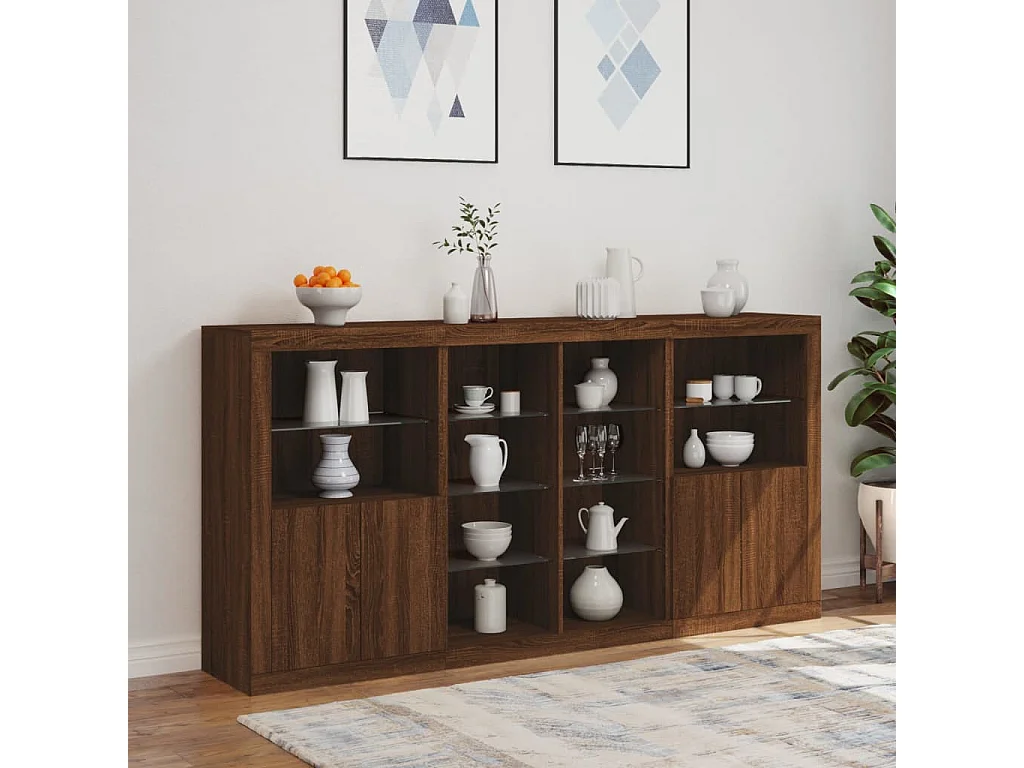 Sideboard Braun Anrichte mit LED-Leuchten Eichen-Optik 202x37x100 cm -RM46966