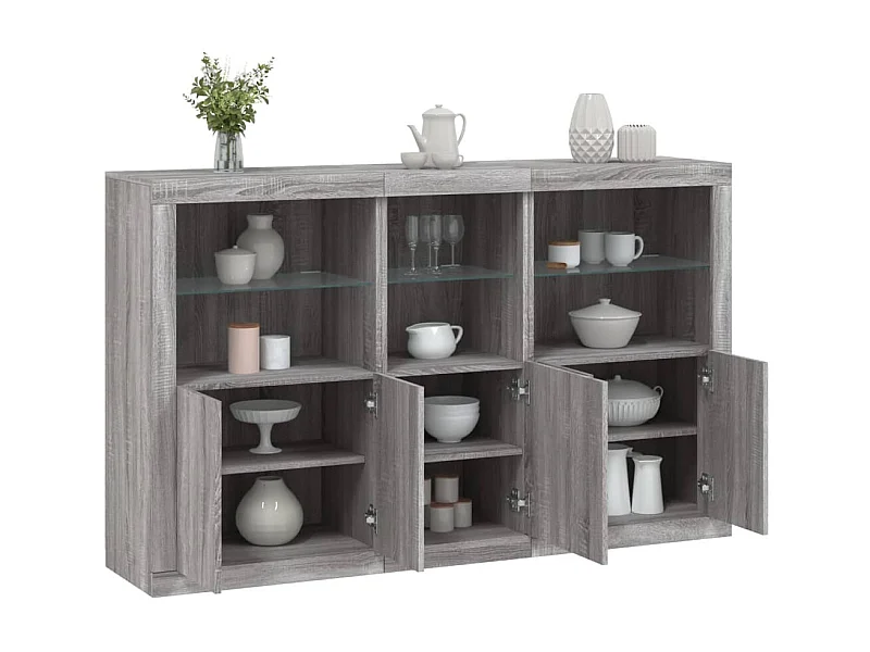 Sideboard Grau Anrichte mit LED-Leuchten Sonoma 162x37x100 cm -RM38089